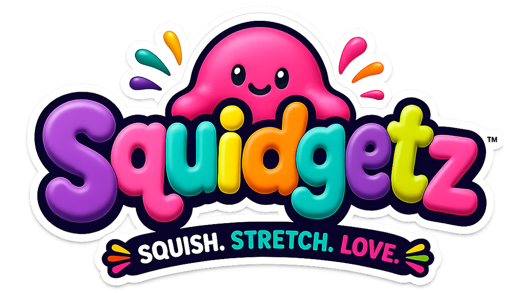 Squidgetz logo, a smiling pink squishy mascot above the Squidgetz wordmark